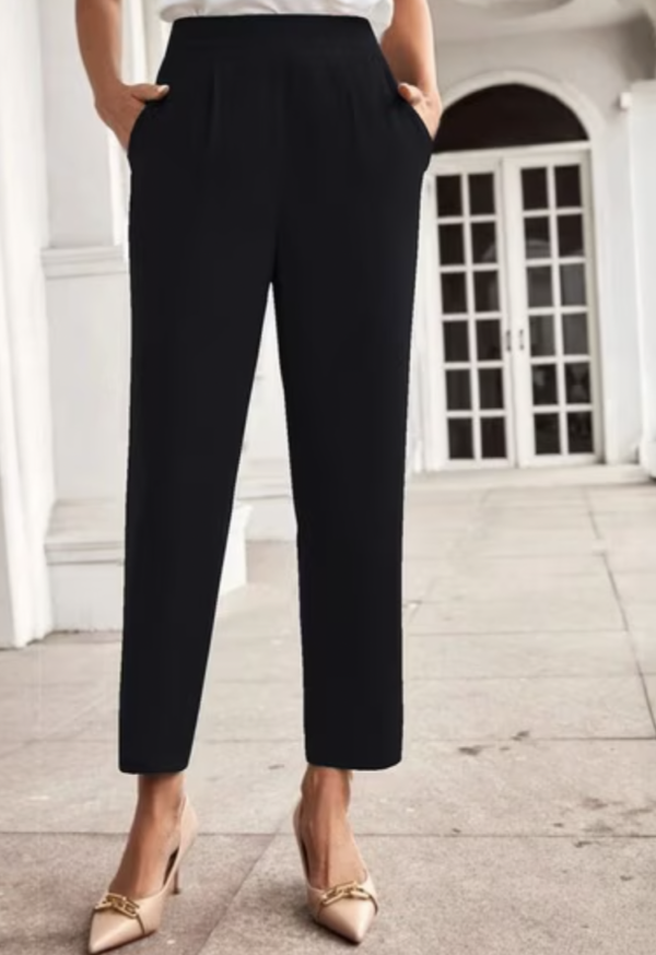 Women Relaxed Fit Trousers with Elasticated Waist - Image 4
